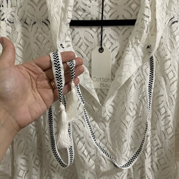 Cotton Bleu White Lace Knit Swimsuit Coverup Women's plus size 1X Boho beach NWT - Picture 2 of 7